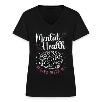Psychiatrist Mental Health Begins With Social Work - Women's V-neck T-shirt - black - Front - Lela (165cm)