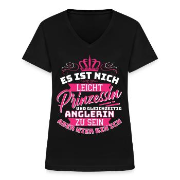 Prinzessin & Anglerin - Lustiges Angel Fischen - Frauen-T-Shirt mit V-Ausschnitt - Schwarz - Vorne - Lela (165cm)