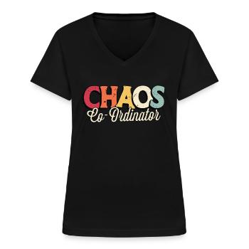 Coordinateur d’événements Coordinateur du chaos Planificateur - T-shirt col V Femme - noir - Devant - Lela (165cm)