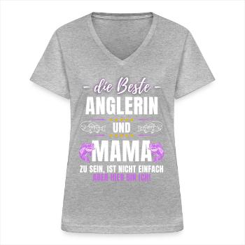 Pêcheur Pêche Pêche Pêcheuse Pêcheuse - T-shirt col V Femme - gris chiné - Devant - Lela (165cm)