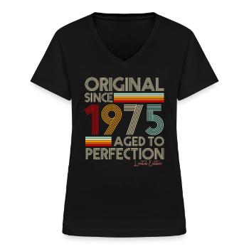 1975 - Frauen-T-Shirt mit V-Ausschnitt - Schwarz - Vorne - Lela (165cm)