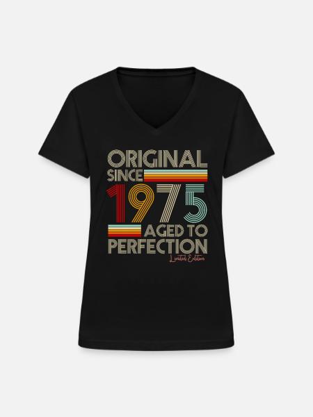 1975 - Frauen-T-Shirt mit V-Ausschnitt - Schwarz