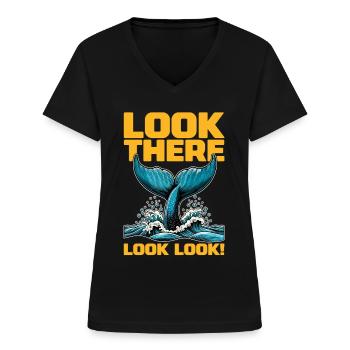 Whale Watching Look There Look Look Sea Creatures - Women's V-neck T-shirt - black - Front - Lela (165cm)