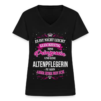 une infirmière en gériatrie et une princesse - T-shirt col V Femme - noir - Devant - Lela (165cm)