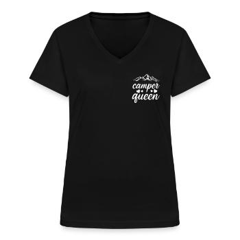 Camping Queen - Frauen-T-Shirt mit V-Ausschnitt - Schwarz - Vorne - Lela (165cm)