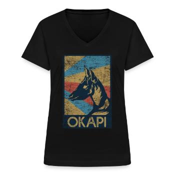 Okapi gift - Women's V-neck T-shirt - black - Front - Lela (165cm)