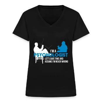 psykolog - T-shirt med V-ringning dam - svart - Fram - Lela (165cm)