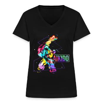 Aikido - Frauen-T-Shirt mit V-Ausschnitt - Schwarz - Vorne - Lela (165cm)