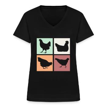 Huhn Hühner - Frauen-T-Shirt mit V-Ausschnitt - Schwarz - Vorne - Lela (165cm)