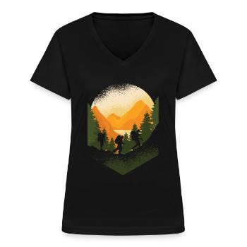 Camping Voyage Randonneurs Alpinisme Backpacker - T-shirt col V Femme - noir - Devant - Lela (165cm)