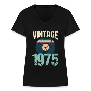 Vinyle Record Vintage Vintage 1975 1975 - T-shirt col V Femme - noir - Devant - Lela (165cm)
