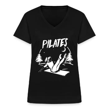 Pilates - Frauen-T-Shirt mit V-Ausschnitt - Schwarz - Vorne - Lela (165cm)