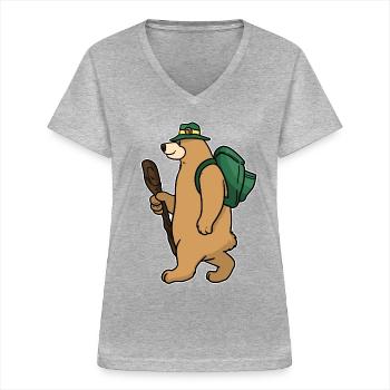 Backpacker Bear - Women's V-neck T-shirt - sports grey - Front - Lela (165cm)