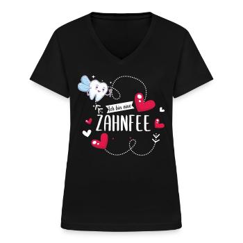 Zahnfee Zahnfeen Zahnarzthelferin Zahn Spruch - Frauen-T-Shirt mit V-Ausschnitt - Schwarz - Vorne - Lela (165cm)