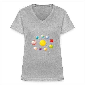 planètes J'aime ma planète Space Galaxy - T-shirt col V Femme - gris chiné - Devant - Lela (165cm)