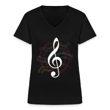 Music Notes Clef Choir Choral Music Chorus Gift - T-shirt col V Femme - noir - Devant - Lela (165cm)