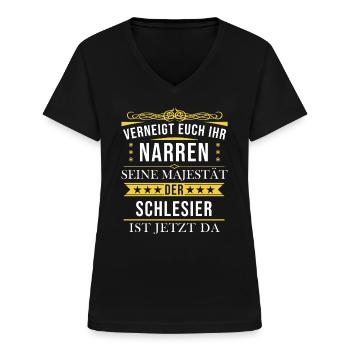 Schlesien Schlesier Deutschland Polen Spruch - Frauen-T-Shirt mit V-Ausschnitt - Schwarz - Vorne - Lela (165cm)