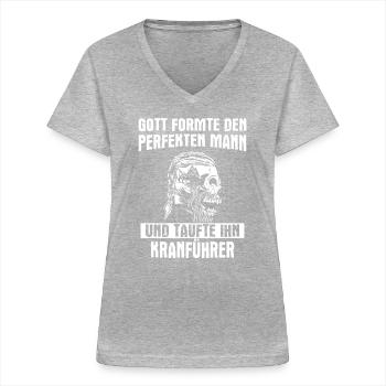 Kranführer Kran Baustelle Kranfahrer Spruch - Frauen-T-Shirt mit V-Ausschnitt - Grau meliert - Vorne - Lela (165cm)