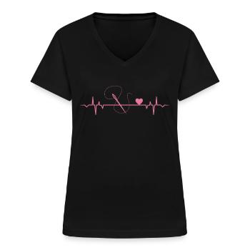 Couturière Closer Tricot Tricoteuse Aiguille Fil Couture - T-shirt col V Femme - noir - Devant - Lela (165cm)