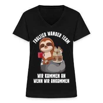 Faultier Gruppe Wandergruppe Berg Wanderung - Frauen-T-Shirt mit V-Ausschnitt - Schwarz - Vorne - Lela (165cm)