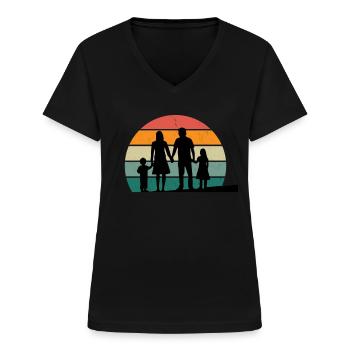 Familie Mama Papa Kind Sohn Tochter Tante Onkel - Frauen-T-Shirt mit V-Ausschnitt - Schwarz - Vorne - Lela (165cm)