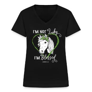 Christlich Religiös Pferdefan - Frauen-T-Shirt mit V-Ausschnitt - Schwarz - Vorne - Lela (165cm)