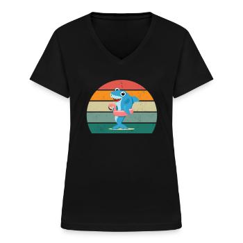 Baleines Cétacés Mammifères Mammifères marins Baleines - T-shirt col V Femme - noir - Devant - Lela (165cm)