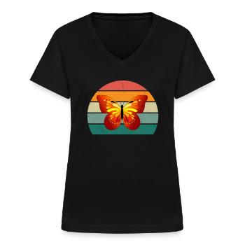Papillon Chenille Chenilles Cocoon Mouche Floraison - T-shirt col V Femme - noir - Devant - Lela (165cm)