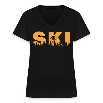 Ski. Ski Winter Sports - Women's V-neck T-shirt - black - Front - Lela (165cm)