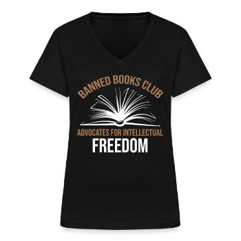 Le Club des livres interdits défend la libération intellectuelle - T-shirt col V Femme - noir - Devant - Lela (165cm)