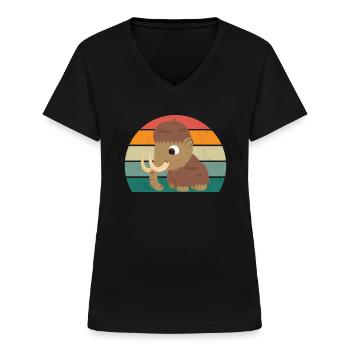 Mammouth Ice Age Elephants Fur Snow Ice Stone Age - T-shirt col V Femme - noir - Devant - Lela (165cm)