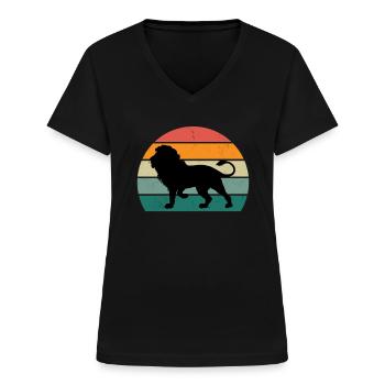 Lion Lionne Fierté des Lions Mane Lion’s Mane King Lion - T-shirt col V Femme - noir - Devant - Lela (165cm)