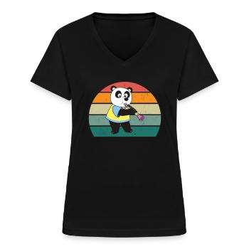 Joueur de clarinette Baladeur de clarinette Baladiseur - T-shirt col V Femme - noir - Devant - Lela (165cm)