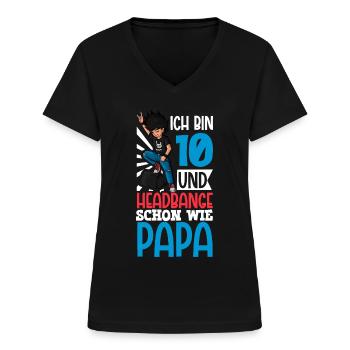 Ich bin 10 - Jungen Rocker - Frauen-T-Shirt mit V-Ausschnitt - Schwarz - Vorne - Lela (165cm)