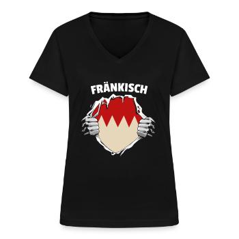 Fränkisch fränkischer Dialekt Übersetzer - Frauen-T-Shirt mit V-Ausschnitt - Schwarz - Vorne - Lela (165cm)