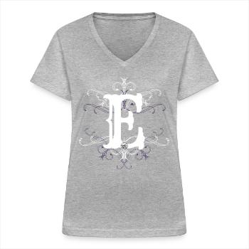 Buchstabe E Buchstabe-E - Frauen-T-Shirt mit V-Ausschnitt - Grau meliert - Vorne - Lela (165cm)