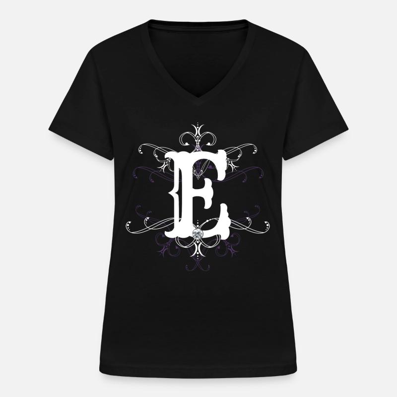 Lettre E (E) - T-shirt col V Femme - noir