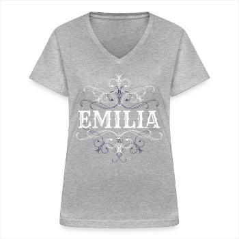 Emilia Surname First Name Personalized - Women's V-neck T-shirt - sports grey - Front - Lela (165cm)