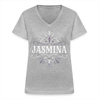 Jasmina Surname First Name Personalized - Women's V-neck T-shirt - sports grey - Front - Lela (165cm)