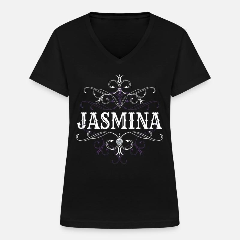 Jasmina Surname First Name Personalized - Women's V-neck T-shirt - black