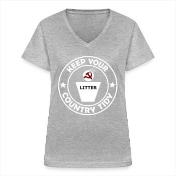 Les capitalistes - T-shirt col V Femme - gris chiné - Devant - Lela (165cm)