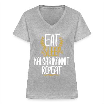 Eat Sleep Kalsarikännit Repeat Finnland Unterhose - Frauen-T-Shirt mit V-Ausschnitt - Grau meliert - Vorne - Lela (165cm)