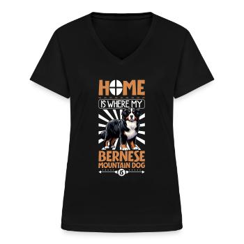 Home - Bernese Mountain Dog - Women's V-neck T-shirt - black - Front - Lela (165cm)