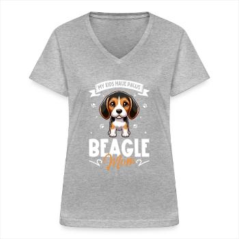 Maman Beagle - T-shirt col V Femme - gris chiné - Devant - Lela (165cm)
