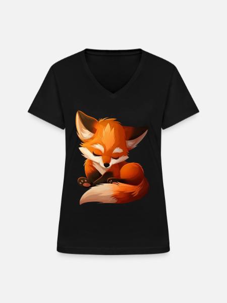 Fuchs - Frauen-T-Shirt mit V-Ausschnitt - Schwarz