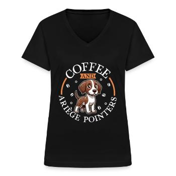 Café et Braque de l’Ariège - T-shirt col V Femme - noir - Devant - Lela (165cm)