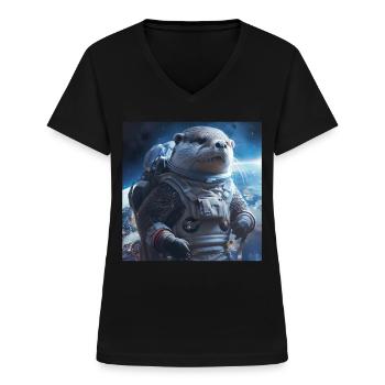 Loutre - T-shirt col V Femme - noir - Devant - Lela (165cm)