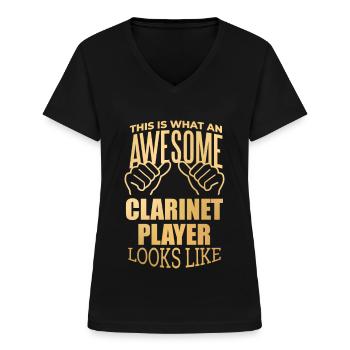 Klarinette - Frauen-T-Shirt mit V-Ausschnitt - Schwarz - Vorne - Lela (165cm)