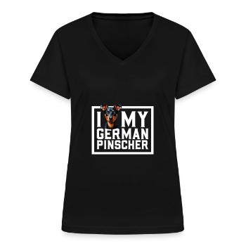 Ich liebe meinen Deutscher Pinscher - Frauen-T-Shirt mit V-Ausschnitt - Schwarz - Vorne - Lela (165cm)
