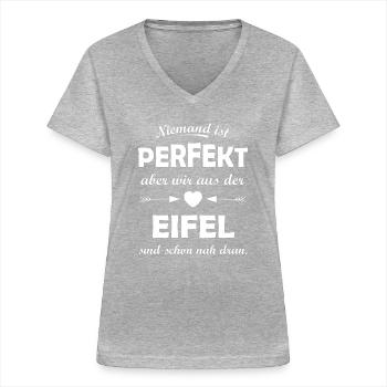 Die Eifel Legenden - Frauen-T-Shirt mit V-Ausschnitt - Grau meliert - Vorne - Lela (165cm)